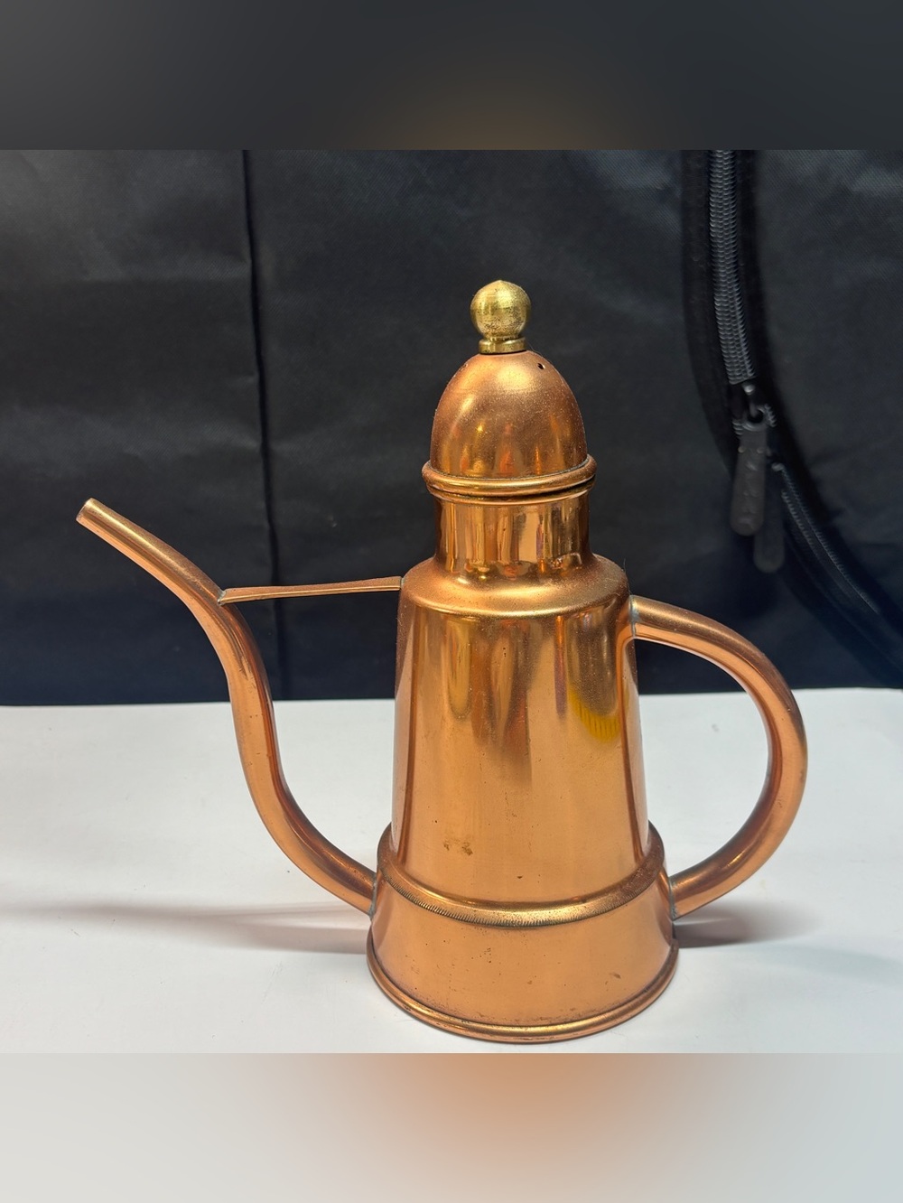 Vintage Solid Copper Olive Oil Cruet Dispenser Gooseneck Pitcher Brass Finial